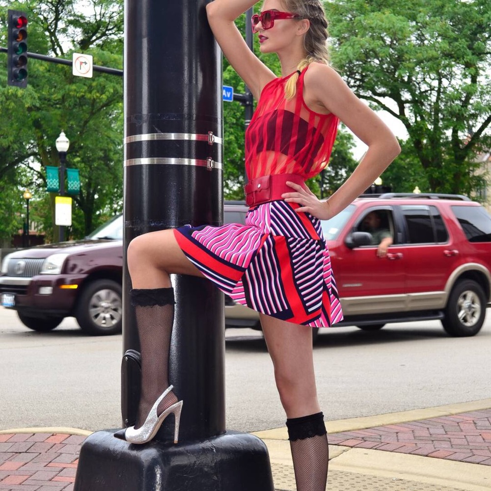 Express Colorblock Pattern Flare Highwaisted Skirt - image 6